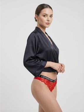 Universal Standard Red Lace Thong with Branded Waistband Set Of 3 Red,Black,Whit